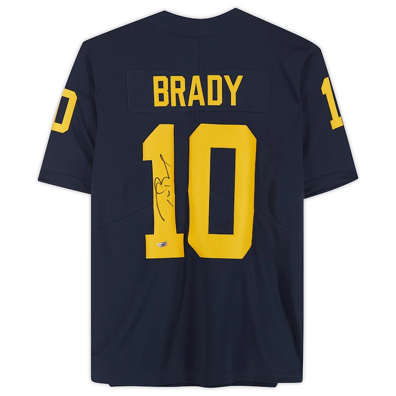 Maillot Nike dédicacé par Tom Brady Navy Michigan Wolverines
