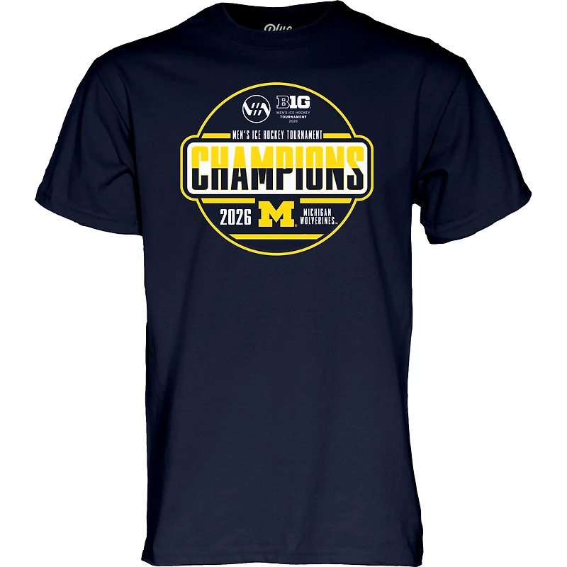T-shirt unisexe bleu marine 84 Michigan Wolverines, champions du tournoi de hockey sur glace masculin Big Ten 2026