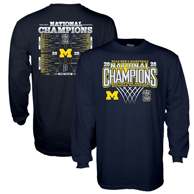 Unisex Blue 84 Navy Michigan Wolverines 2026 NCAA Men's Basketball National Champions Bracket Long Sleeve T-Shirt