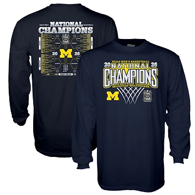 Unisex Blue 84  Navy Michigan Wolverines 2026 NCAA Men's Basketball National Champions Bracket Long Sleeve T-Shirt
