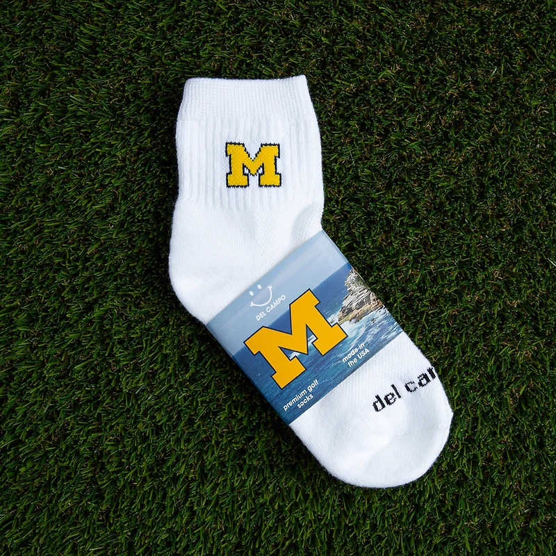 Chaussettes unisexes Del Campo blanches Michigan Wolverines mi-longues