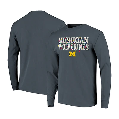 Unisex Image One  Denim Michigan Wolverines String Lights Comfort Color Long Sleeve T-Shirt