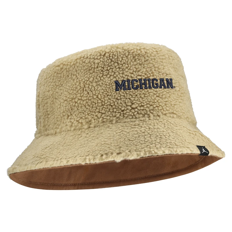 Unisex Jordan Brand  Beige/Tan Michigan Wolverines Campus Prep Script Reversible Bucket Hat