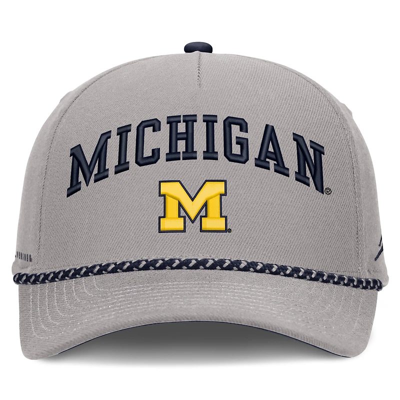 Casquette unisexe Jordan Brand grise Michigan Wolverines Primetime Rise Rope ajustable