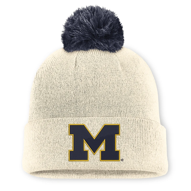 Bonnet unisexe Jordan Brand Natural Michigan Wolverines Campus Prep Script à revers et pompon