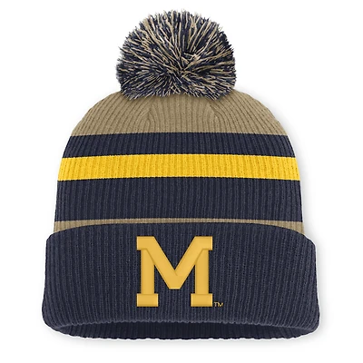 Unisex Nike  Navy/Beige Michigan Wolverines Legacy Striped Cuffed Knit Hat with Pom
