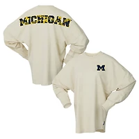 Unisex Spirit Jersey Cream Michigan Wolverines Oversized Preppy Long Sleeve T-Shirt