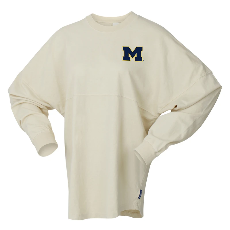 Unisex Spirit Jersey Cream Michigan Wolverines Oversized Preppy Long Sleeve T-Shirt