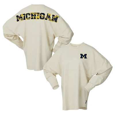 Unisex Spirit Jersey Cream Michigan Wolverines Oversized Preppy Long Sleeve T-Shirt