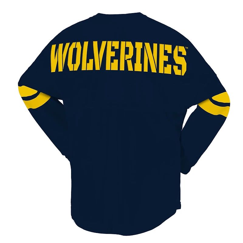 T-shirt unisexe Spirit Jersey bleu marine Michigan Wolverines à lacets et col en V manches longues