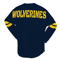 T-shirt unisexe Spirit Jersey bleu marine Michigan Wolverines à lacets et col en V manches longues