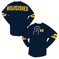 T-shirt unisexe Spirit Jersey bleu marine Michigan Wolverines à lacets et col en V manches longues