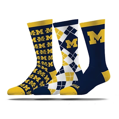 Lot de trois paires de chaussettes unisexes Strideline Michigan Wolverines Business Knit Crew