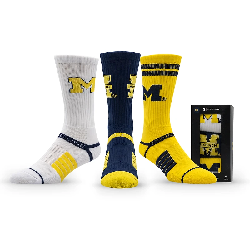 Lot de trois paires de chaussettes unisexes en tricot de qualité supérieure Strideline Michigan Wolverines