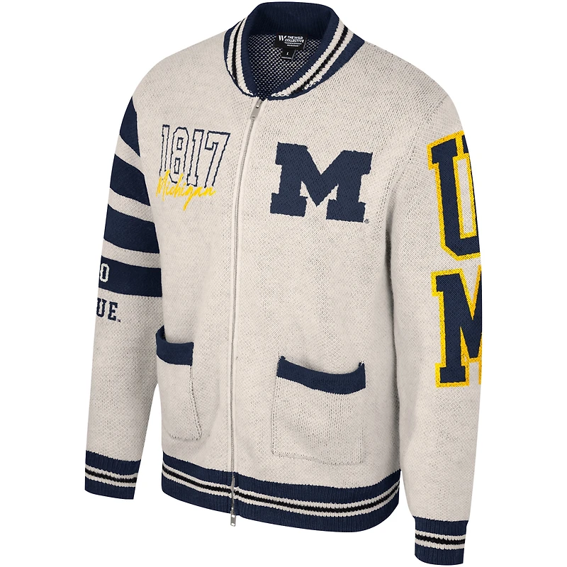 Pull jacquard zippé unisexe The Wild Collective crème Michigan Wolverines