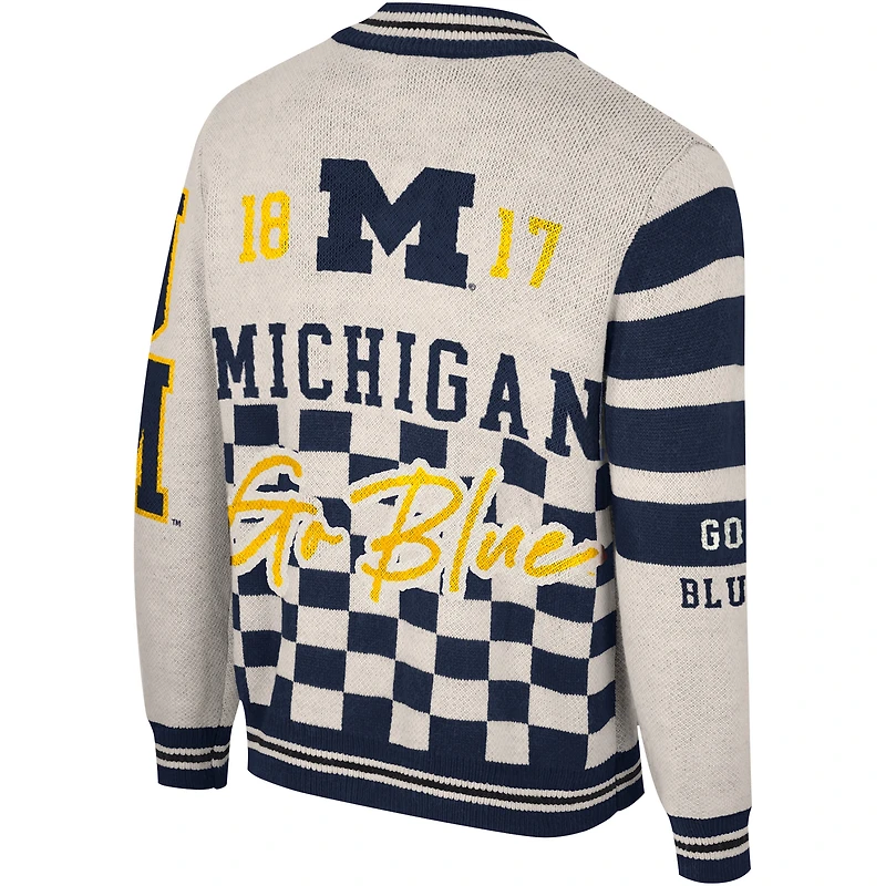 Pull jacquard zippé unisexe The Wild Collective crème Michigan Wolverines