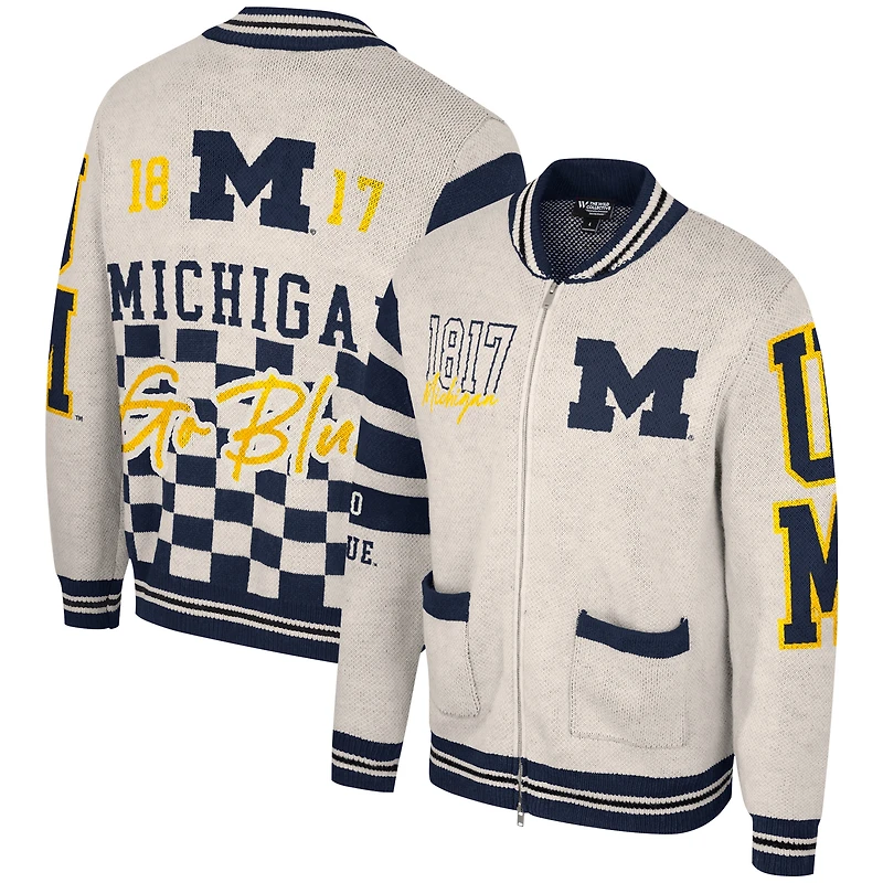 Pull jacquard zippé unisexe The Wild Collective crème Michigan Wolverines