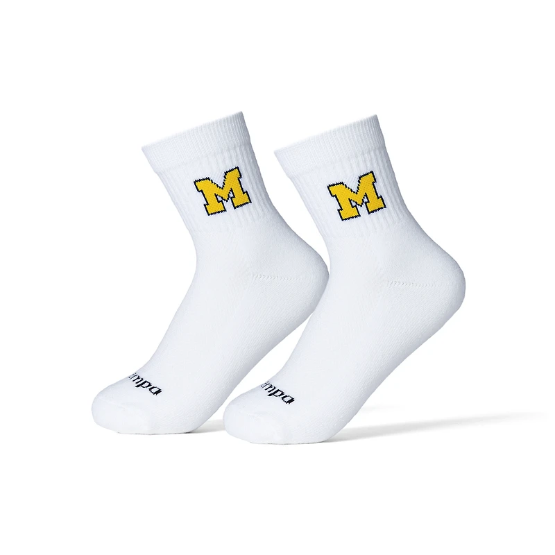 Chaussettes blanches unisexes Michigan Wolverines mi-longues