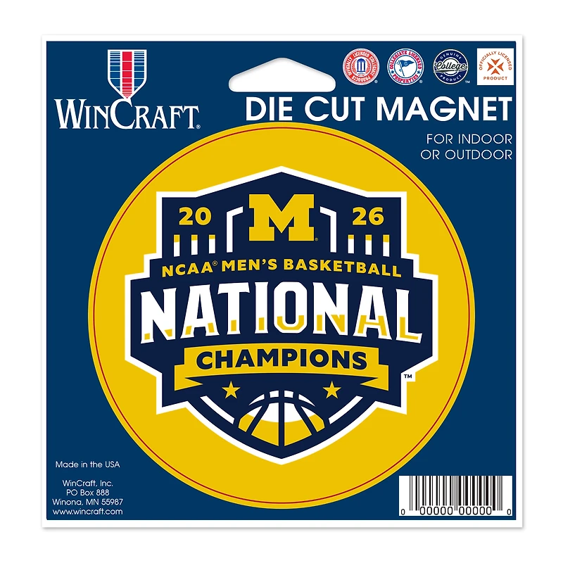 WinCraft Michigan Wolverines 2026 NCAA Men's Basketball National Champions 5" x 5" Aimant en vinyle découpé