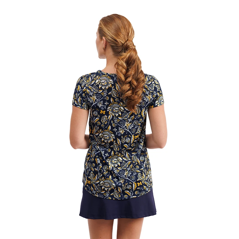 Women's Smith & Quinn Navy Michigan Wolverines Blake Floral V-Neck Top