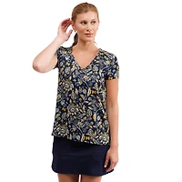 Haut à col en V fleuri Blake bleu marine des Wolverines du Michigan pour femme de Smith & Quinn