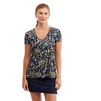 Women's Smith & Quinn Navy Michigan Wolverines Blake Floral V-Neck Top