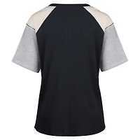 Women's '47 Black Michigan Wolverines Underline Harvey Colorblock Raglan Henley T-Shirt