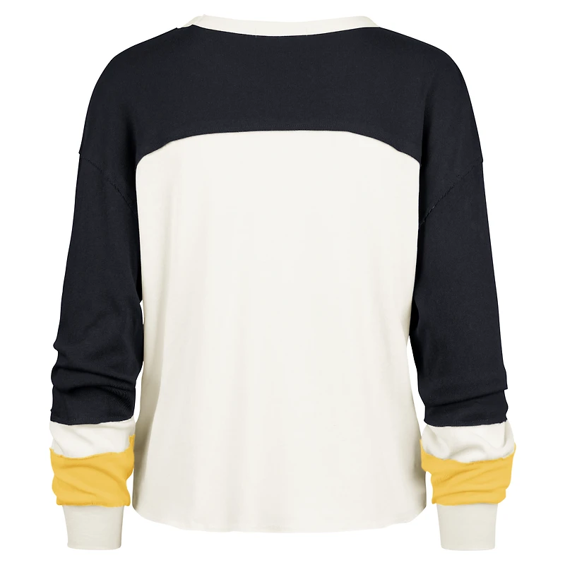 Women's '47  Cream Michigan Wolverines Double Header Curve Raglan Long Sleeve T-Shirt