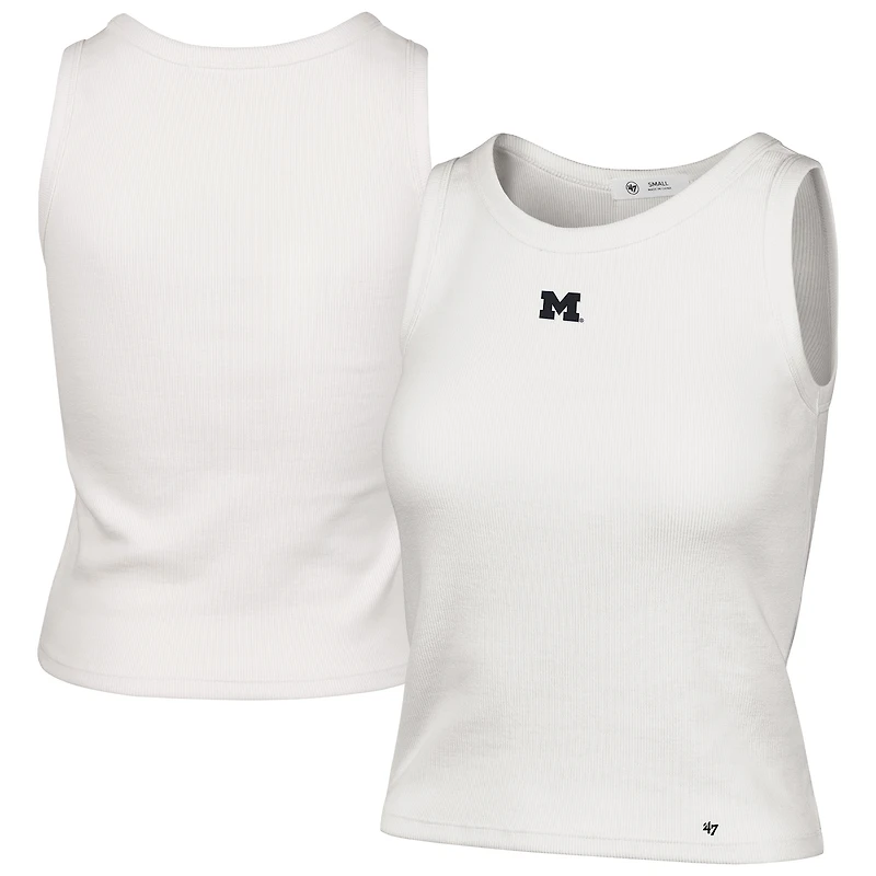 Women's '47 Cream Michigan Wolverines Micro Logo Ribbed Cropped Tank Top