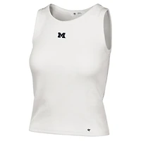 Women's '47  Cream Michigan Wolverines Micro Logo Ribbed Cropped Tank Top