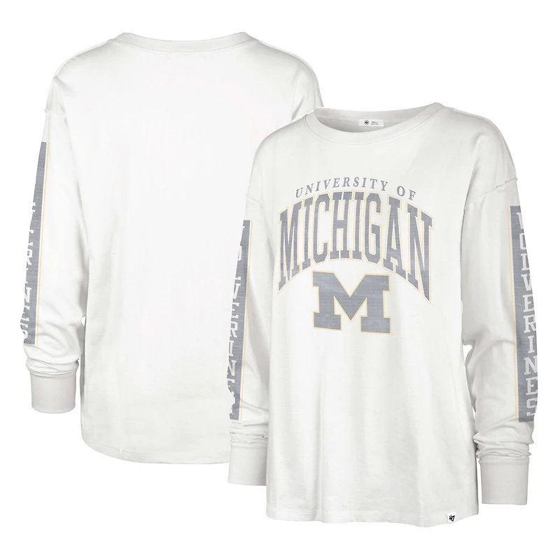 T-shirt à manches longues '47 Cream Michigan Wolverines Statement SOA 3-Hit pour femmes
