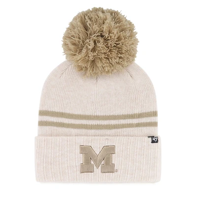 Bonnet en tricot à revers et pompon pour femme Michigan Wolverines Core & Inline Latte '47 Natural