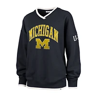 Women's '47 Navy Michigan Wolverines Clubhouse Daze Eighty V-Neck Pullover Sweatshirt