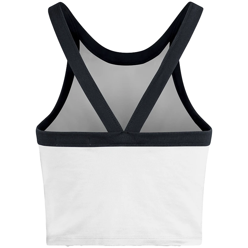 Women's '47 White Michigan Wolverines Energize Sporty Cropped Racerback Tank Top