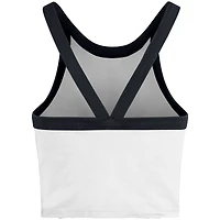 Women's '47 White Michigan Wolverines Energize Sporty Cropped Racerback Tank Top