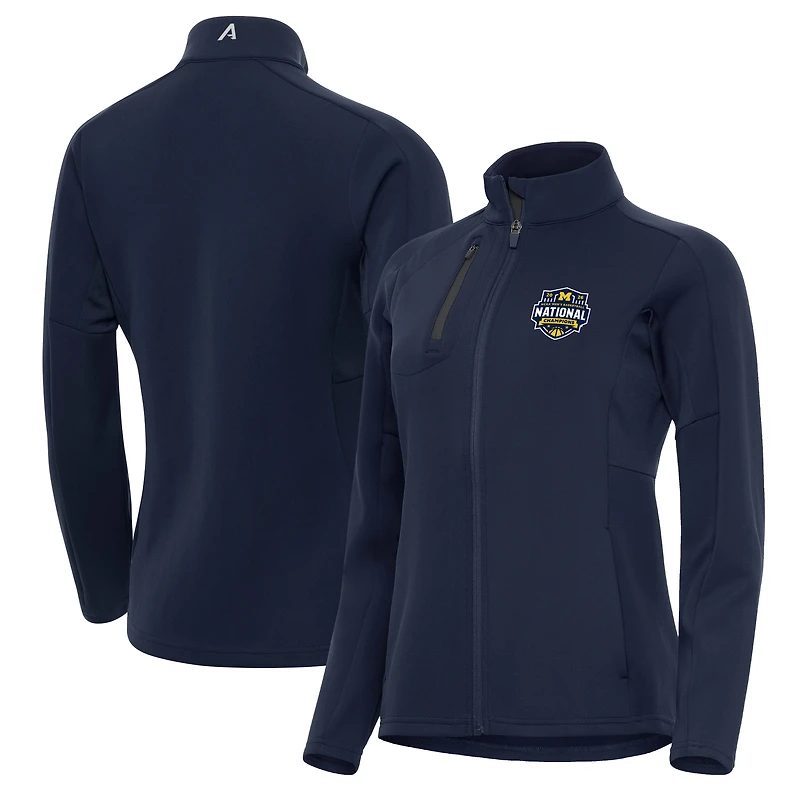 Veste zippée intégrale Antigua Navy pour femmes, Michigan Wolverines, champions nationaux de basketball masculin NCAA 2026
