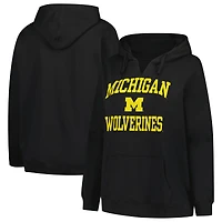 Women's Champion Black Michigan Wolverines Plus Heart & Soul Notch Neck Pullover