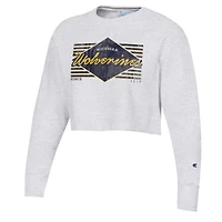 Sweat-shirt court Champion Heather Grey Michigan Wolverines Reverse Weave pour femmes