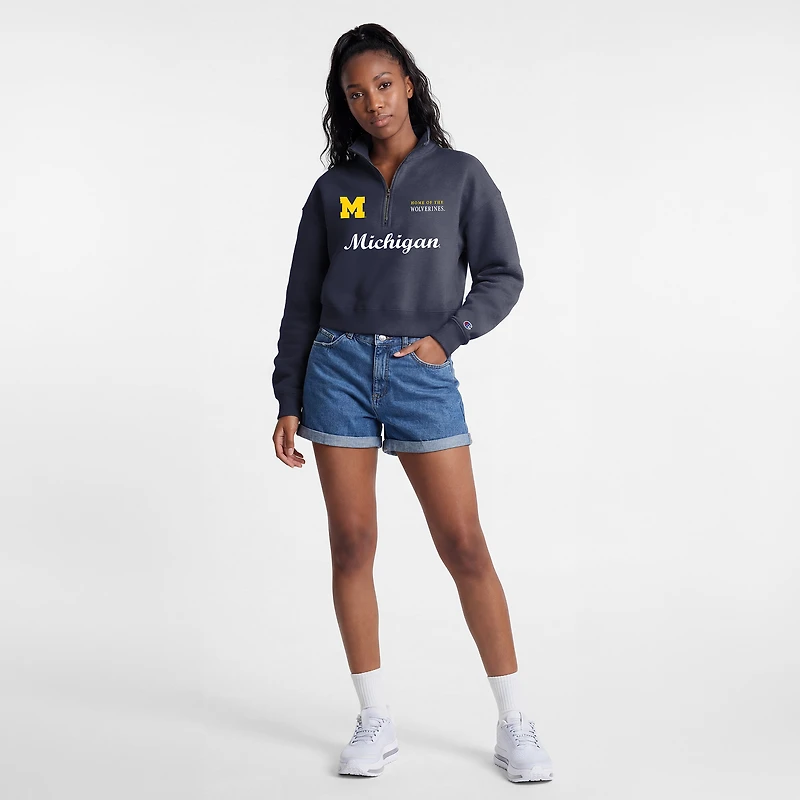 Pull à col zippé Champion Navy Michigan Wolverines Academic Triumph pour femme