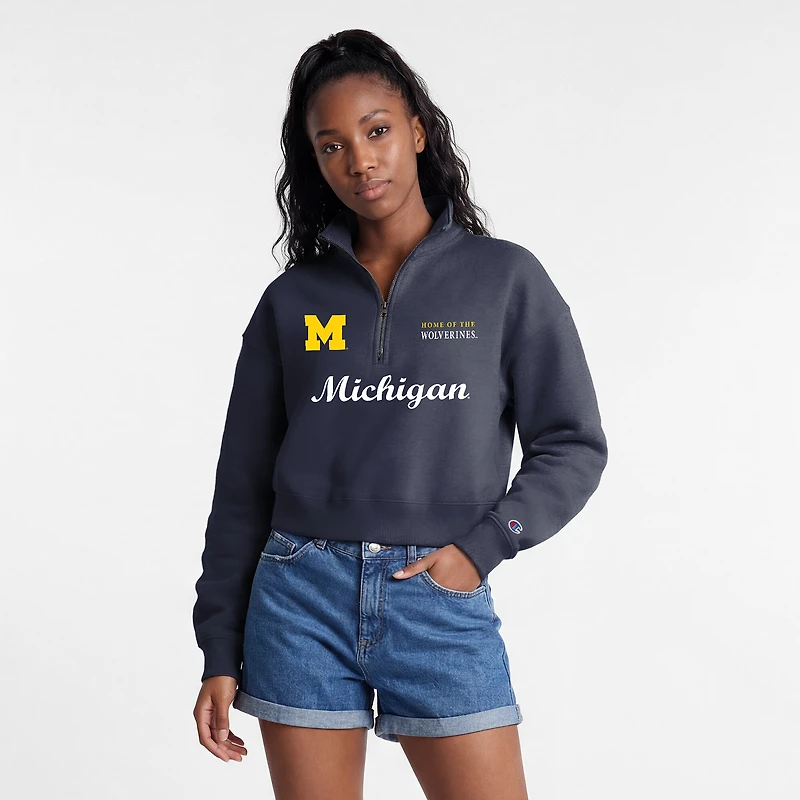 Pull à col zippé Champion Navy Michigan Wolverines Academic Triumph pour femme