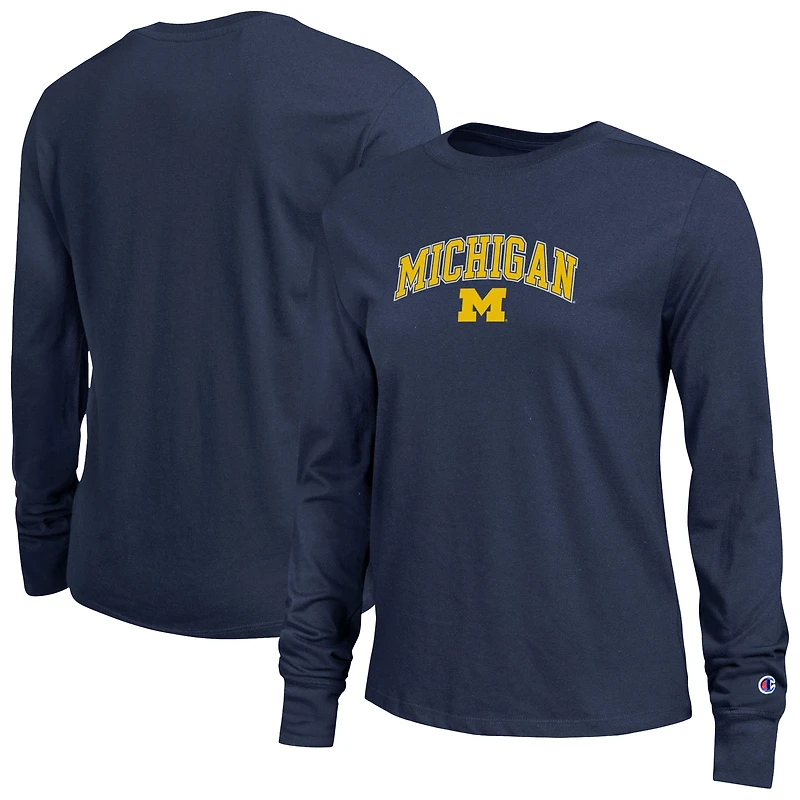 T-shirt à manches longues bleu marine avec logo Arch Over des Wolverines du Michigan pour femme