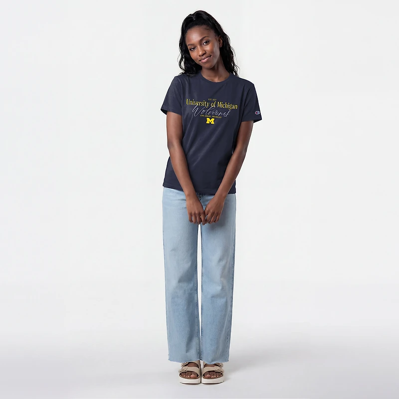 T-shirt de style vie Champion Navy Michigan Wolverines pour femmes