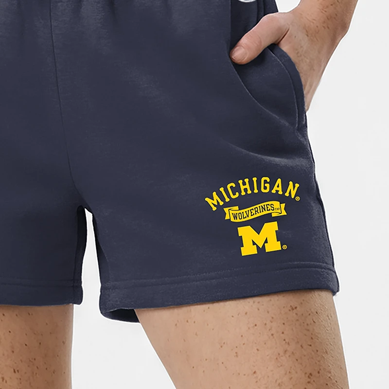 Short Champion bleu marine Michigan Wolverines Powerblend à taille élastique pour femme