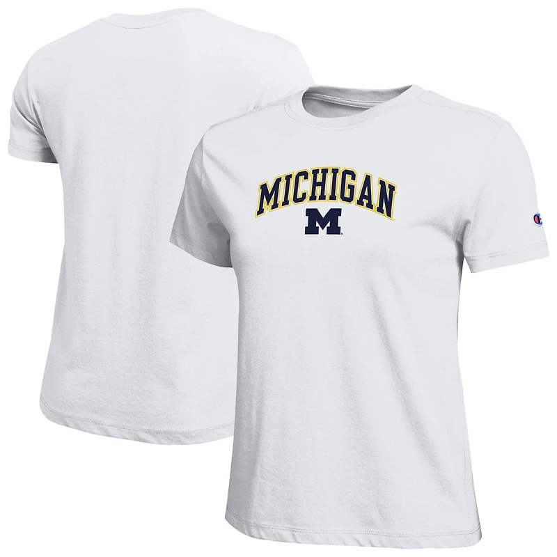 T-shirt blanc avec logo arqué des Wolverines du Michigan, championne féminine