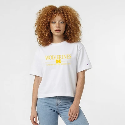 Women's Champion  White Michigan Wolverines Waist Length Wordmark T-Shirt