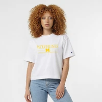 Women's Champion  White Michigan Wolverines Waist Length Wordmark T-Shirt