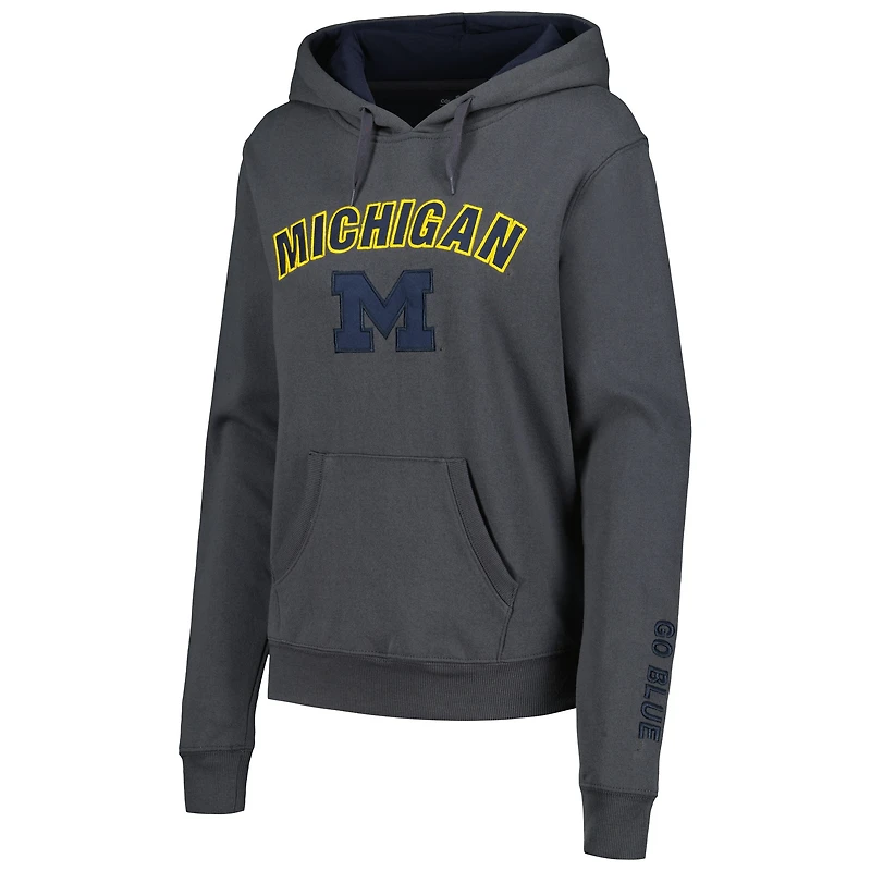 Women's Colosseum Charcoal Michigan Wolverines Arch & Logo Pullover Hoodie