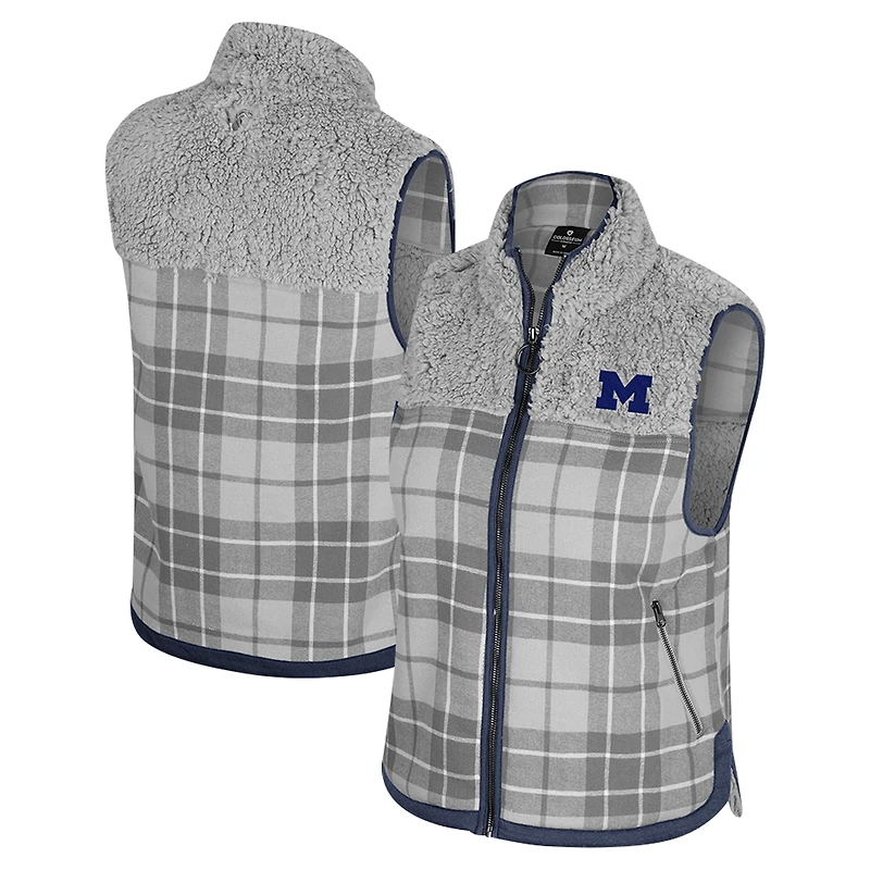 Gilet zippé en sherpa à carreaux Matilda des Michigan Wolverines pour femme, gris Colosseum