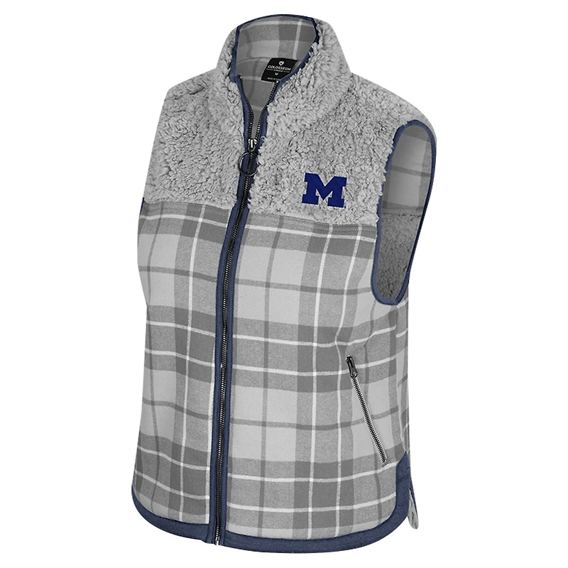 Gilet zippé en sherpa à carreaux Matilda des Michigan Wolverines pour femme, gris Colosseum