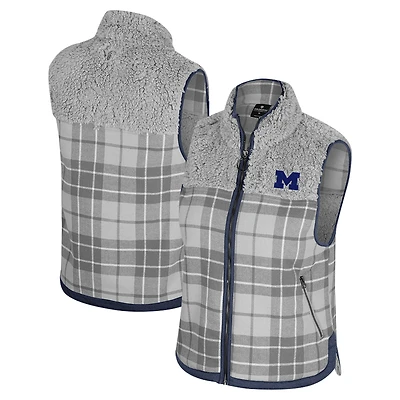 Gilet zippé en sherpa à carreaux Matilda des Michigan Wolverines pour femme, gris Colosseum